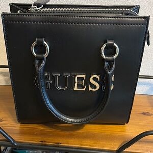 Guess Black Tote with Structured Design and Silver Hardware